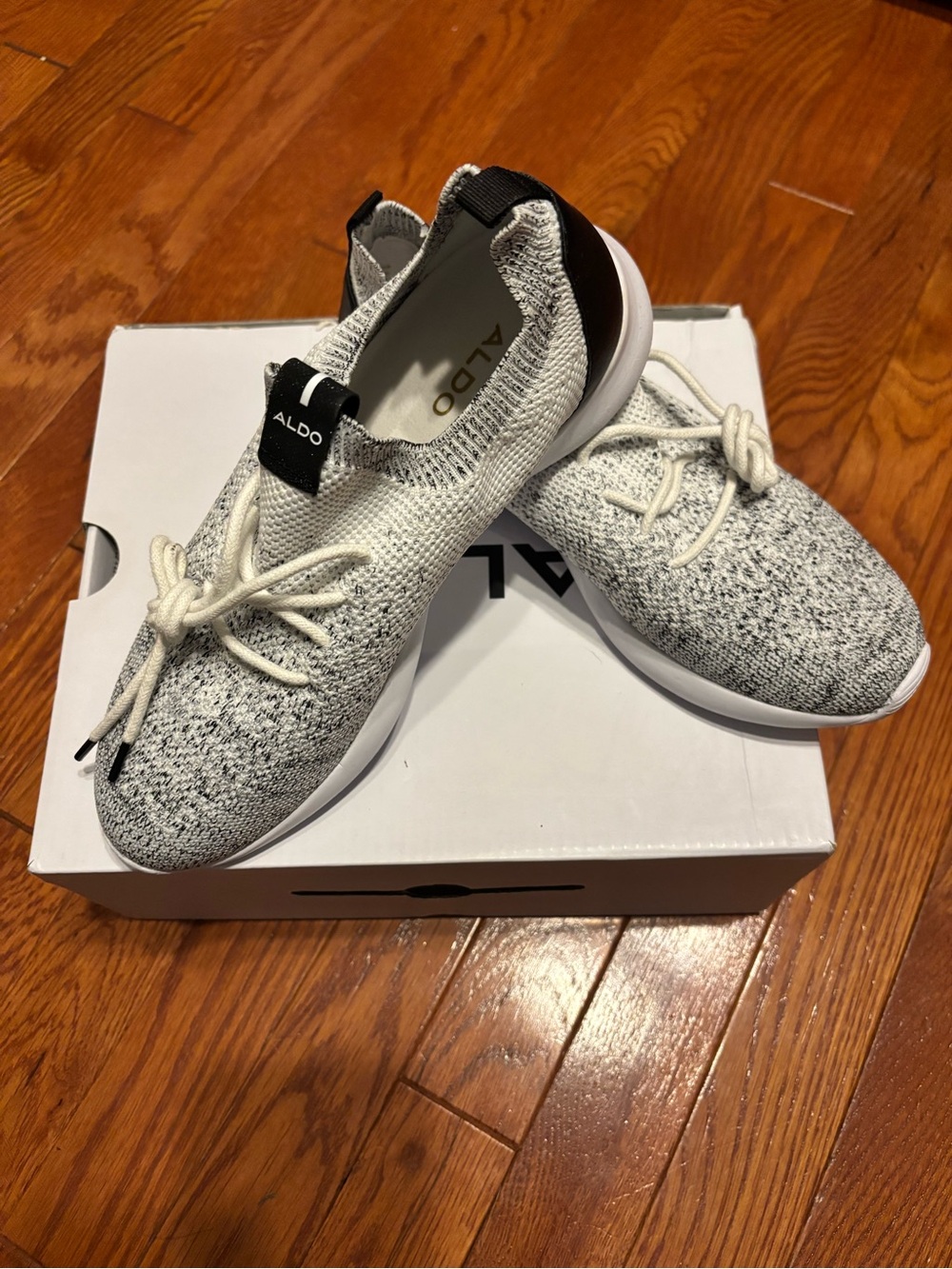 ALDO Gray & White Knit Lace-Up Sneakers NIB